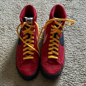 Nike Red and Yellow Sneakers with Black Swoosh